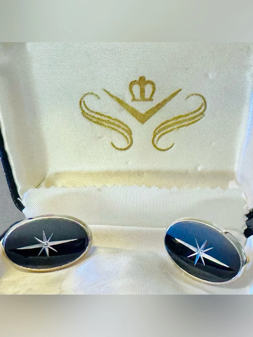 Vintage MCM Swank Black Enamel Starburst Cufflinks |  Atomic Age | 1950s-1960s